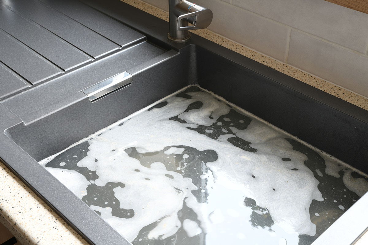 Waterline filled sink
